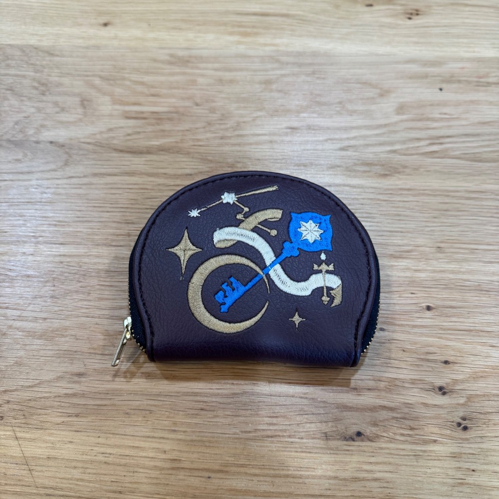 Celestial Jewelry Travel Case Brown Embroidered Key Holder Blue and Gold Magic
